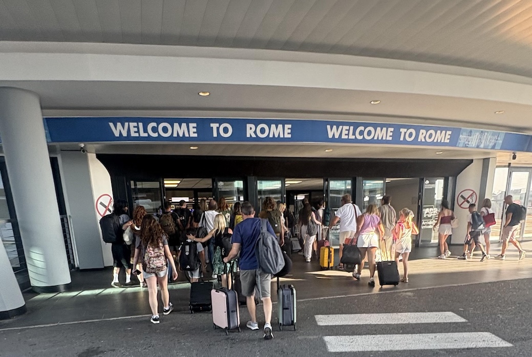 Arriving at the airport in Rome